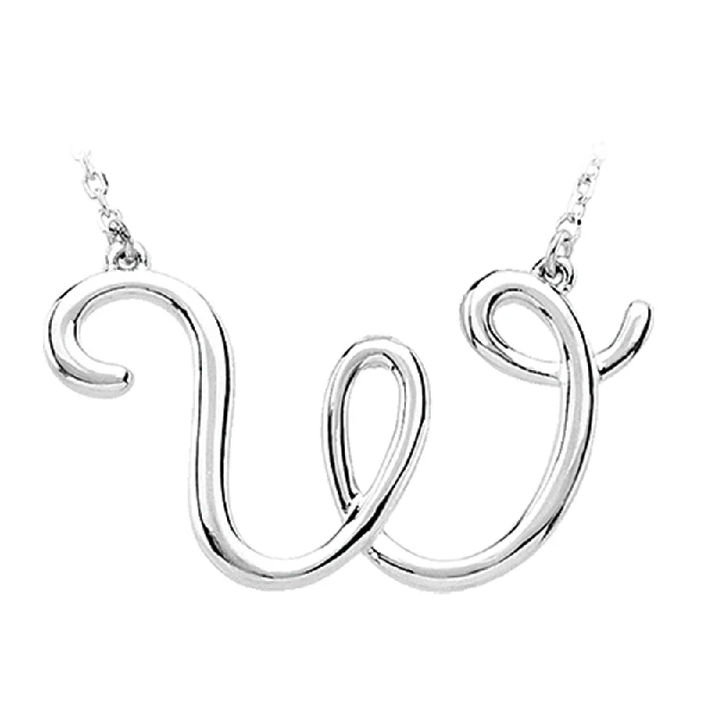 ladies-flower-bar-necklaces-14k White Gold, Olivia Collection, Medium Script Initial W Necklace