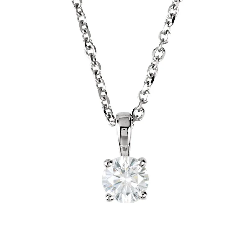 ladies-sterling-silver-box-necklaces-1/4 Carat Round Diamond Solitaire Necklace in 14k White Gold, 18 Inch