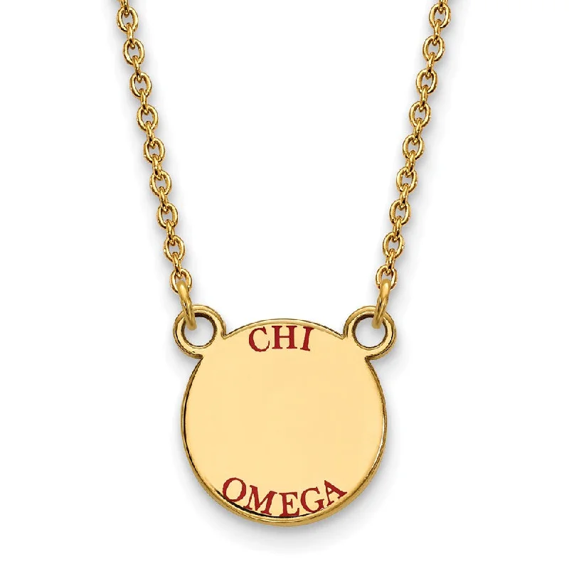 ladies-gemstone-cable-necklaces-14K Plated Silver Chi Omega Small Red Enamel Necklace