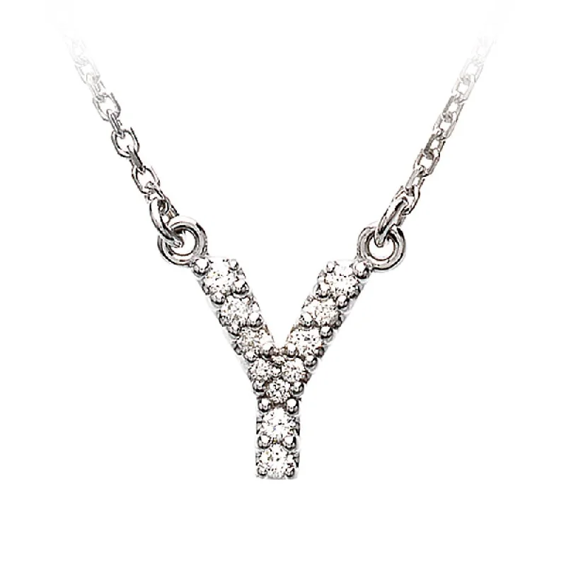 ladies-rose-gold-rope-necklaces-1/10 Cttw Diamond & 14k White Gold Block Initial Necklace, Letter Y