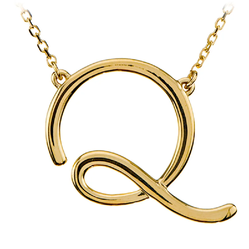 ladies-gold-star-necklaces-14k Yellow Gold, Olivia Collection, Medium Script Initial Q Necklace