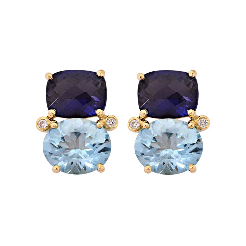 Ladies earrings fine elegance -EARRINGS- IOLITE, BLUE TOPAZ AND DIAMOND