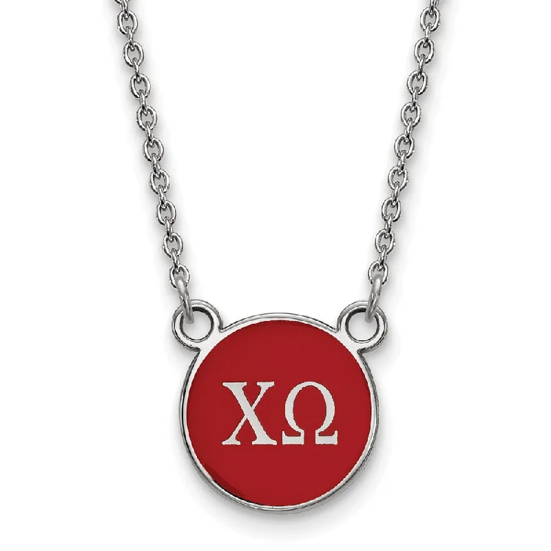 ladies-unique-silver-necklaces-Sterling Silver Chi Omega Small Red Enamel Disc Necklace