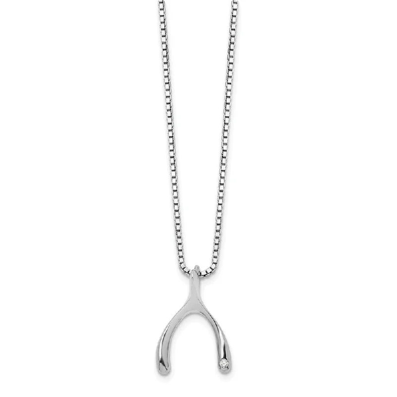 ladies-trendy-diamond-necklaces-Diamond Wishbone Necklace in Rhodium Plated Silver, 18-20 Inch