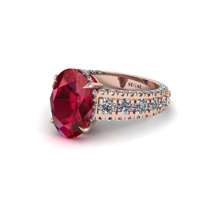 Ladies engagement rings with trove settings -4ct Oval Cut Ruby Pave Engagement Ring - Selah No. 11