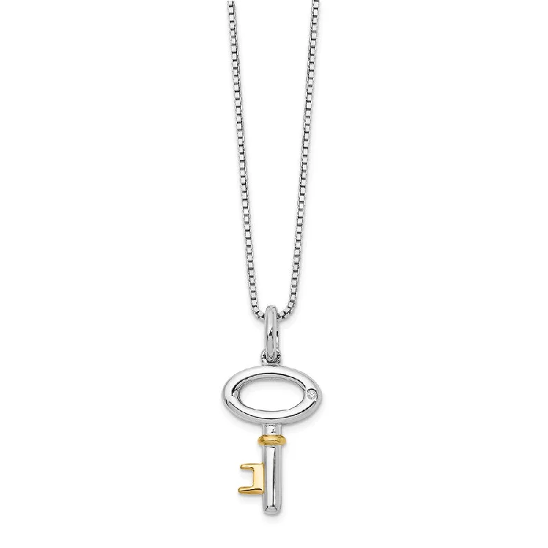 ladies-star-bar-necklaces-Diamond Key Necklace in Rhodium and Gold tone Plated Silver, 18-20 In