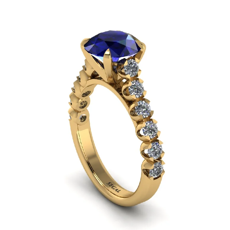 Ladies engagement rings with dusk settings -2ct Round Cut Sapphire 14K Gold Engagement Ring - Christina No. 13