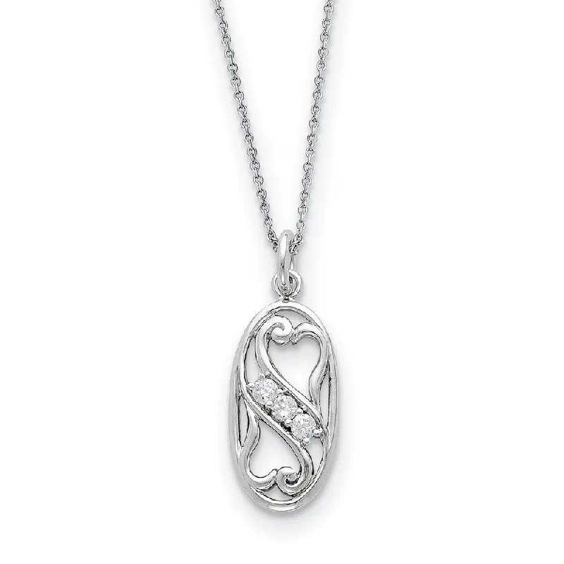 ladies-pearl-link-necklaces-Rhodium Plated Sterling Silver & CZ Best Friends Forever Necklace