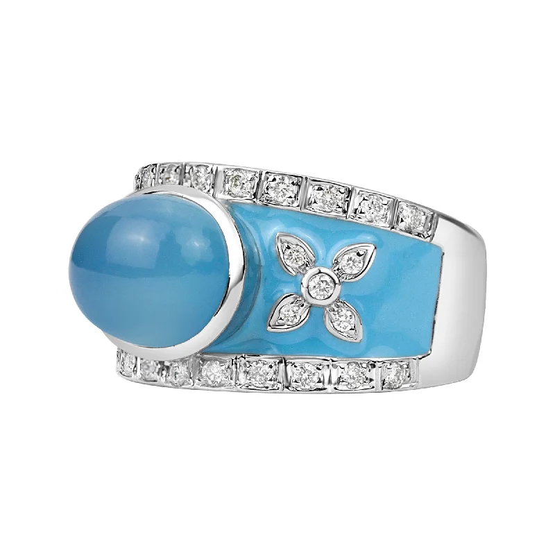 Ladies rings for sporty vibes -Ring -chalcedony And Diamond (enamel)