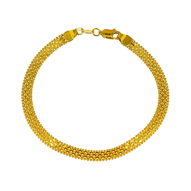 ladies-sterling-silver-wrap-bracelets-22K Yellow Gold Flat Bracelet W/ Anchor & Ball Bead Links