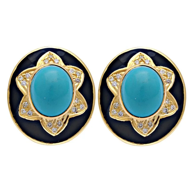 Ladies earrings for serene vibes -Earrings-Synthetic Turquoise and Diamond (Enamel)  (2105H)