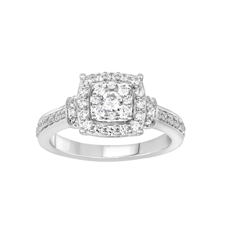 Ladies engagement rings roamer’s romance -Diamond Square Halo Engagement Ring (14K)