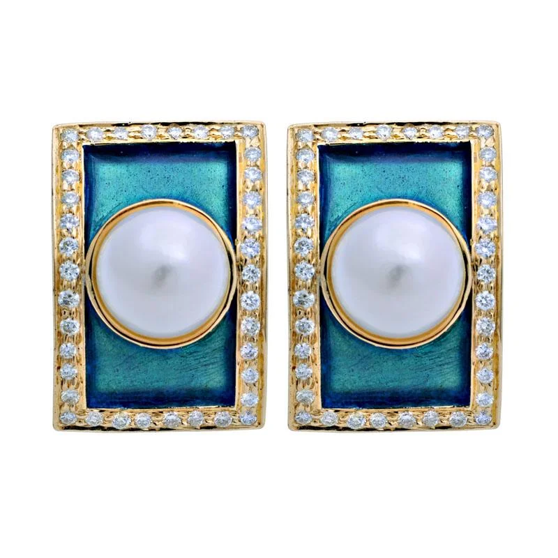 Ladies earrings for wild vibes -Earrings-South Sea Pearl and Diamond (Enamel)  (2039G)