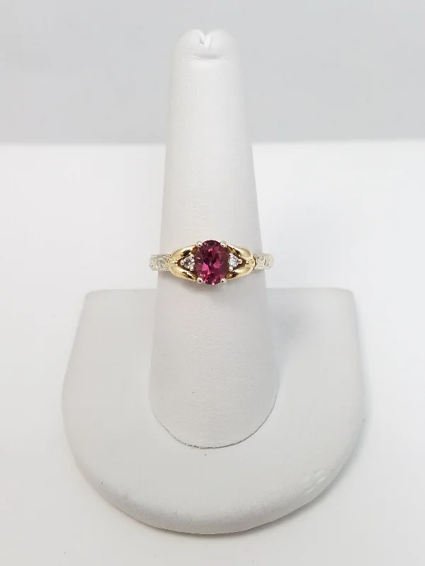 Ladies rings for clan love -Ornate Natural Tourmaline & Natural Diamond 14k Two Tone Gold Ring