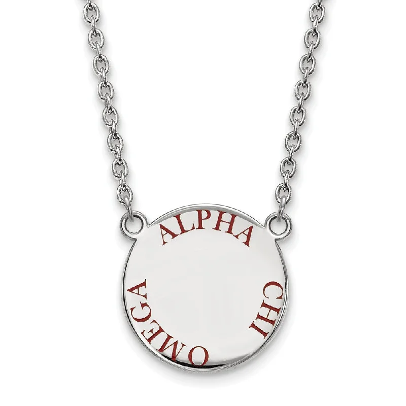 ladies-affordable-gold-necklaces-Sterling Silver Alpha Chi Omega Large Red Enamel Necklace