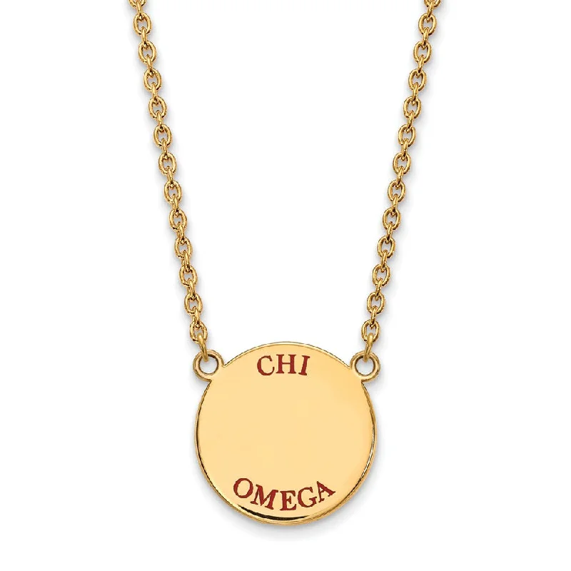 ladies-charm-silver-necklaces-14K Plated Silver Chi Omega Large Red Enamel Necklace