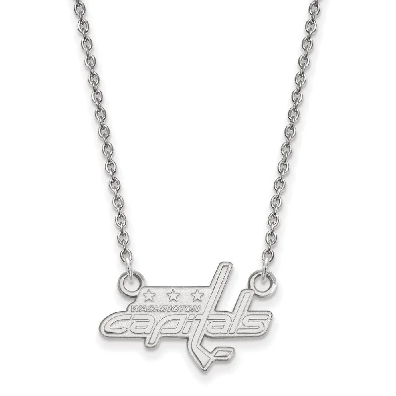 ladies-gemstone-link-necklaces-Sterling Silver NHL Washington Capitals Small Necklace, 18in