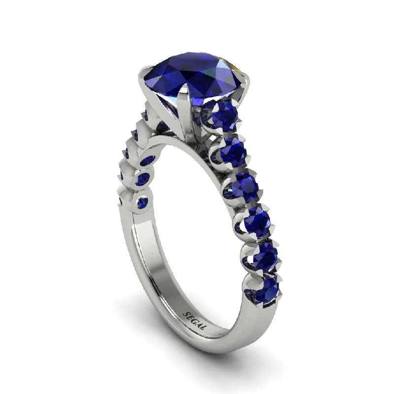 Ladies engagement rings with reef accents -2ct Round Cut Sapphire 14K Gold Engagement Ring - Christina No. 75