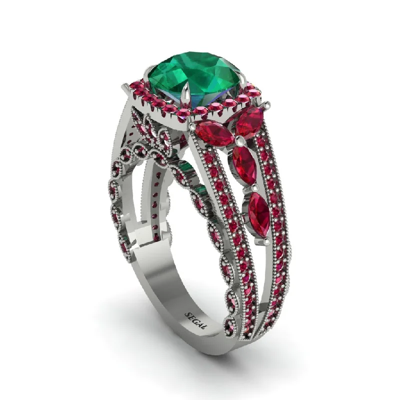 Ladies engagement rings expert brilliance -Emerald Eternal Embrace Double Shank Filigree Engagement Ring - Celine No. 51