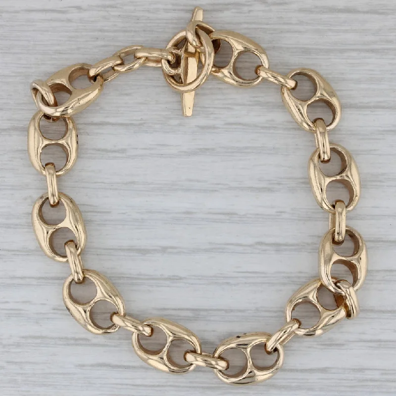 ladies-fashion-silver-bracelets-Vintage Mariner Anchor Chain Bracelet 14k Yellow Gold 8" 10mm Toggle Clasp