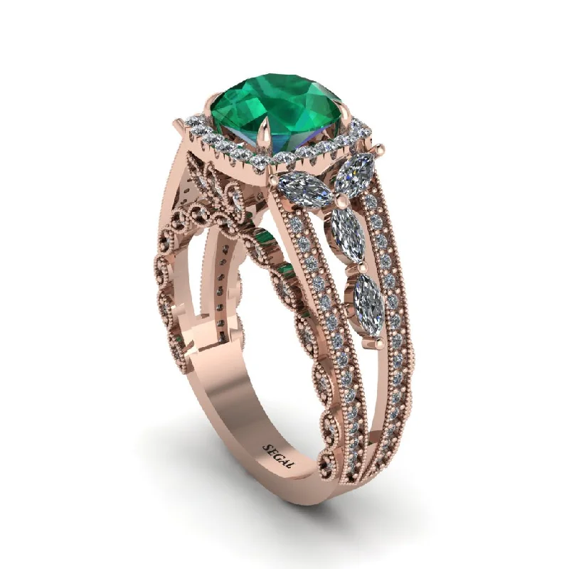 Ladies engagement rings with bumblebee stones -Emerald Eternal Embrace Double Shank Filigree Engagement Ring - Celine No. 5