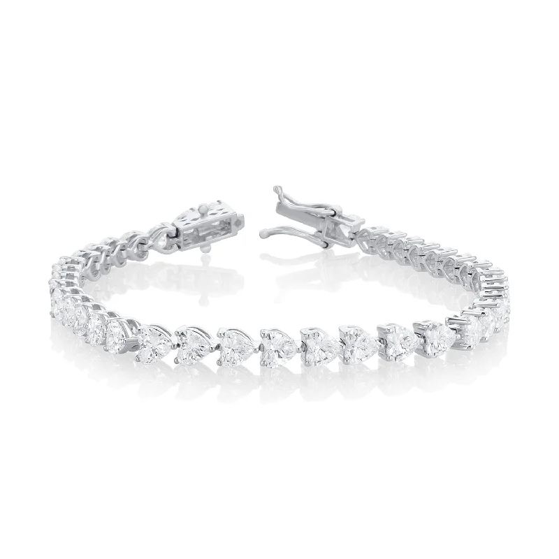 ladies-elegant-gold-bracelets-9.00 Carat Heart Lab Grown Diamond Tennis Bracelet set in 14K White Gold