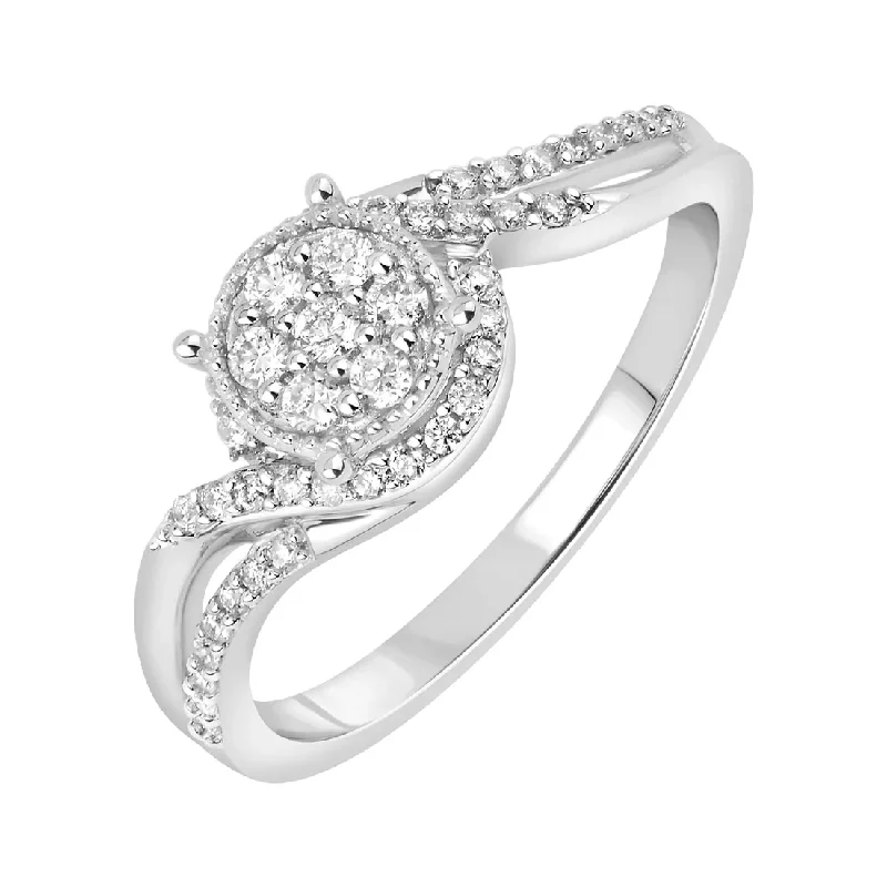 Ladies engagement rings with sky diamonds -Diamond Halo Engagement Ring (14K)