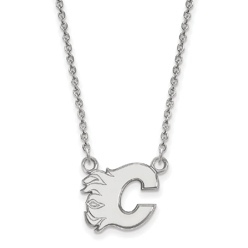 ladies-sterling-silver-chain-necklaces-Sterling Silver NHL Calgary Flames Small Necklace, 18 Inch