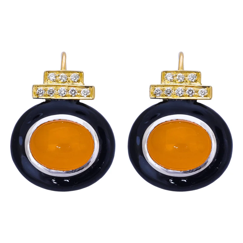 Ladies earrings sleek modernity -Earrings- Cornelian and Diamond (Enamel)