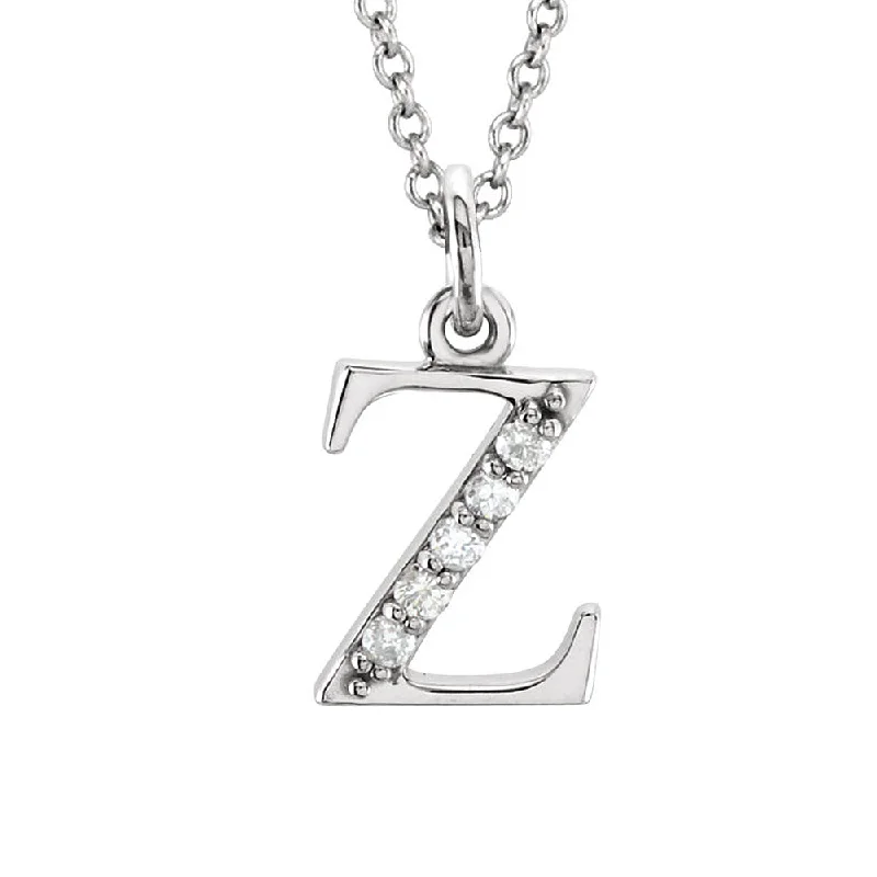 ladies-gift-box-necklaces-The Abbey 14k White Gold Diamond Lower Case Initial 'z' Necklace 16 In