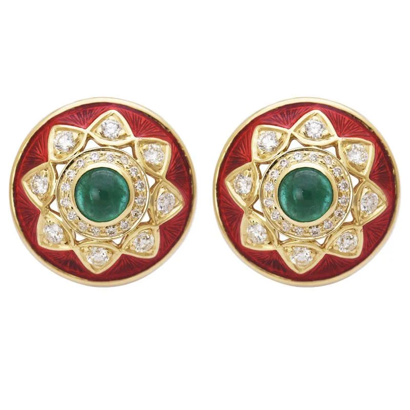 Ladies earrings for starry nights -Earrings- Emerald and Diamond (Enamel)  (2189H)