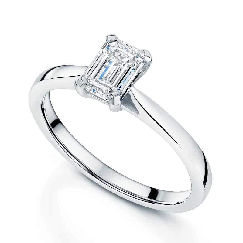 Ladies engagement rings quirky vows -Platinum GIA Certificated Emerald Cut Diamond Single Stone Engagement Ring