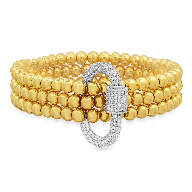 ladies-birthstone-bar-bracelets-3 CORD STRAND CZ SCREW CARABINER STRETCH BRACELET, GOLD