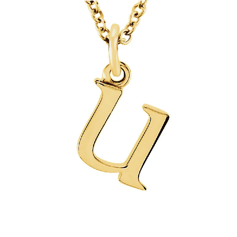 ladies-sterling-silver-box-necklaces-The Abbey Lower Case Initial 'u' Necklace in 14k Yellow Gold, 16 Inch