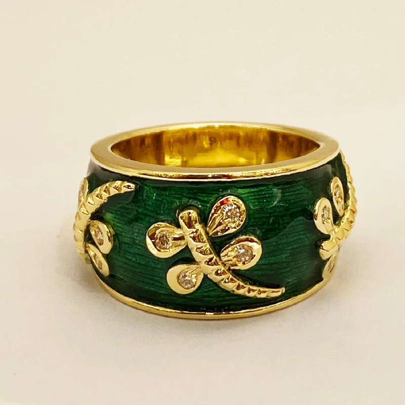 Ladies rings with forest jade -Ring - Diamond (Enamel) in 18K gold