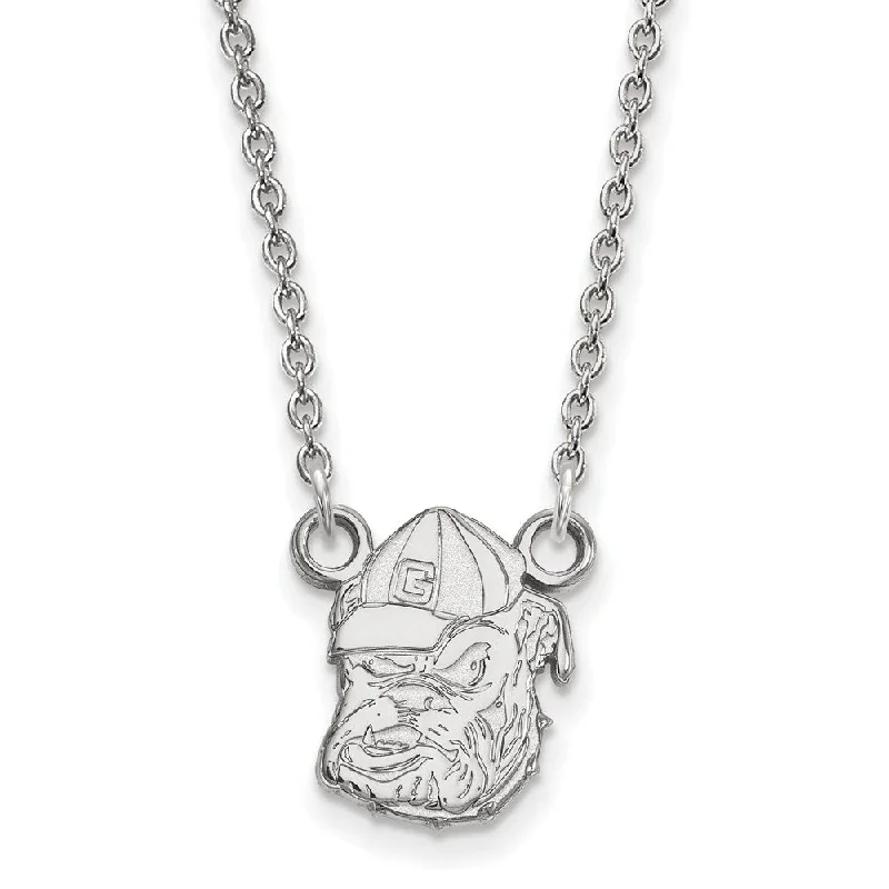 ladies-artisan-silver-necklaces-14k White Gold U of Georgia Small Bulldog Pendant Necklace