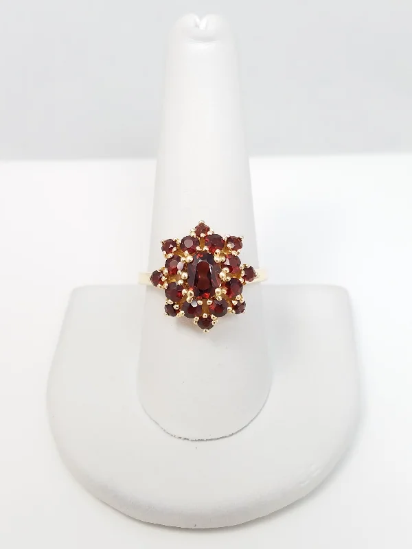 Ladies rings stretchable fit -Precious 14k Yellow Gold Natural Garnet Cluster Ring