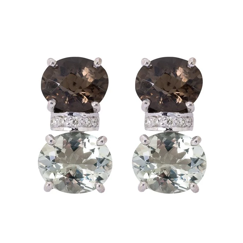 Ladies earrings for leader vibes -Earrings- Smokey Quartz, Green Quartz and Diamond  (263ES)