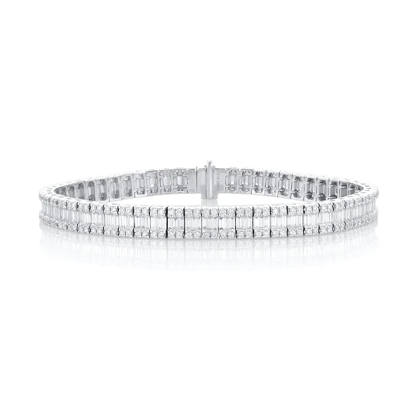 ladies-silver-bar-bracelets-4.65 Carat Round and Baguette Diamond Fashion Bracelet set in 18K White Gold