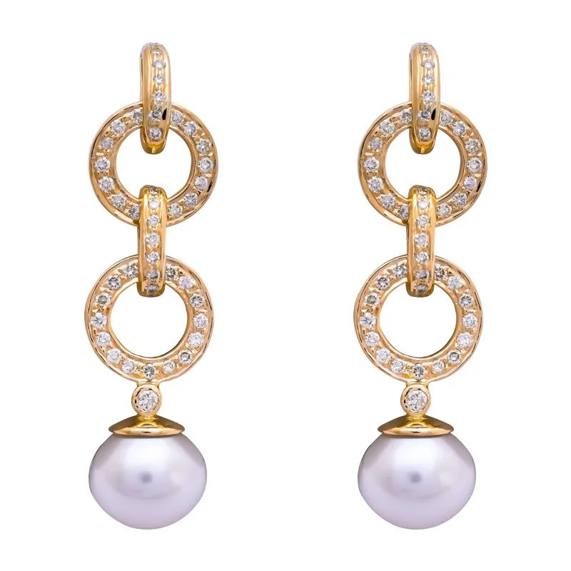 Ladies earrings with lace agate -Earrings- South Sea Pearl and Diamond  (2203B)