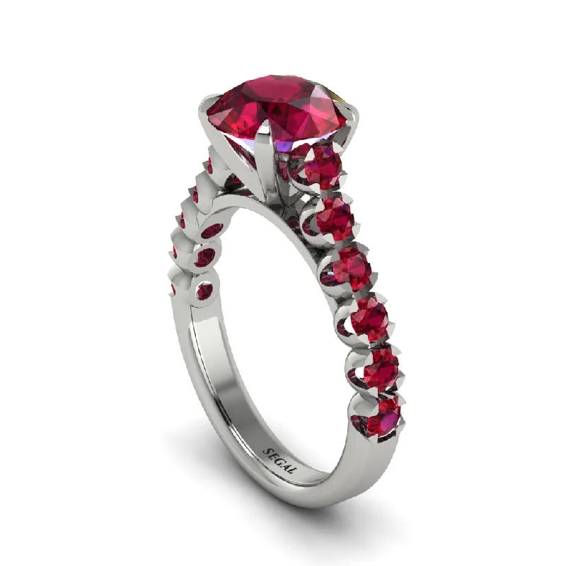 Ladies engagement rings with plume settings -2ct Round Cut Ruby 14K Gold Engagement Ring - Christina No. 57