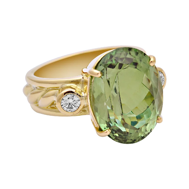 Ladies rings thick charm -Ring-Green Tourmaline and Diamond