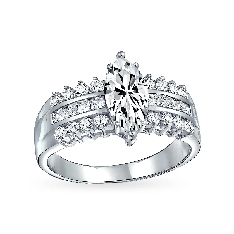 Ladies engagement rings with growl accents -Vintage Art Deco 2.5CT Marquise Engagement Ring, Triple Row CZ Sterling Silver