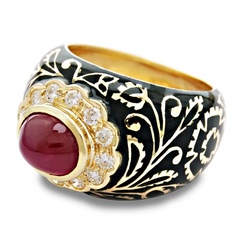 Ladies rings for dance vibes -Repair - Ring-Ruby and Diamond (Enamel)  (2024I)