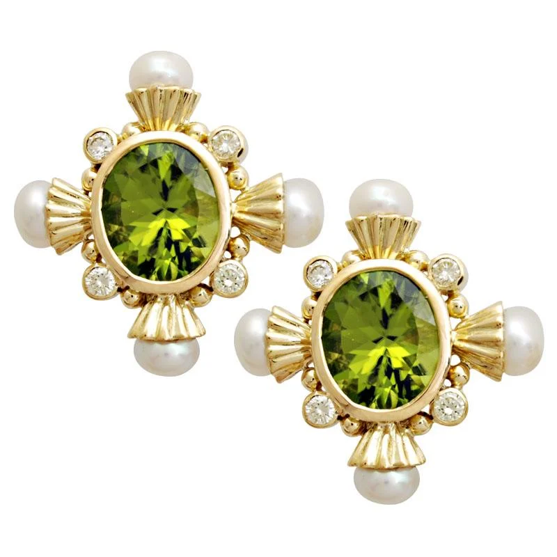 Ladies earrings with violet sugilite -Earrings-Peridot , Pearl and Diamond  (1658K)