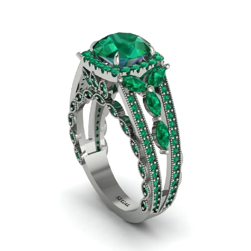 Ladies engagement rings glowing vows -Emerald Eternal Embrace Double Shank Filigree Engagement Ring - Celine No. 21