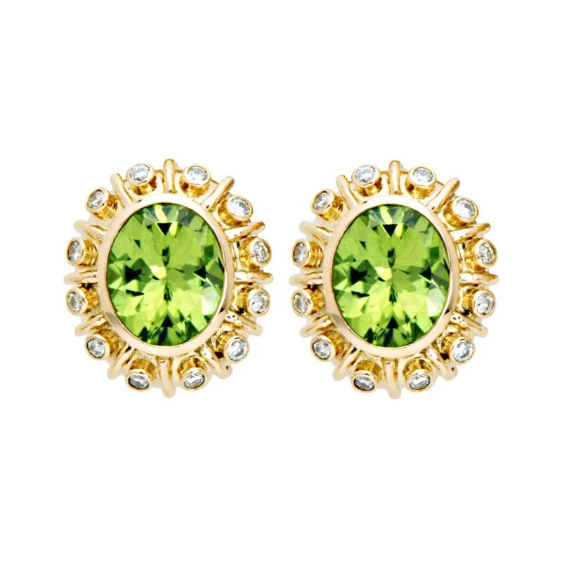 Ladies earrings with sage moss agate -Earrings-Peridot and Diamond  (1406G)