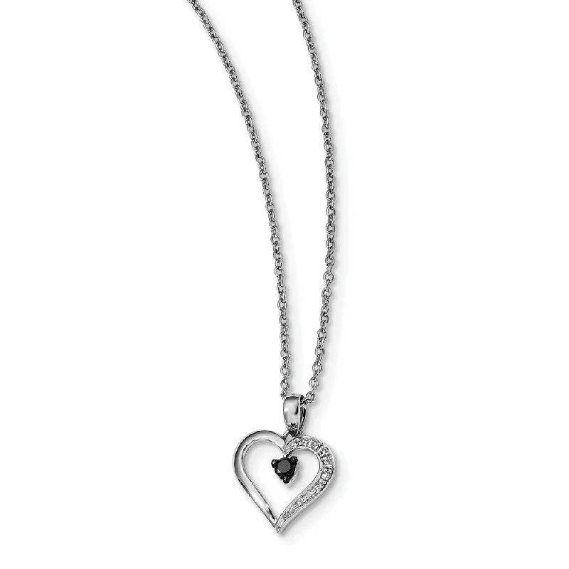 ladies-moon-silver-necklaces-1/8 Ctw Black & White Diamond 13mm Heart Necklace in Sterling Silver