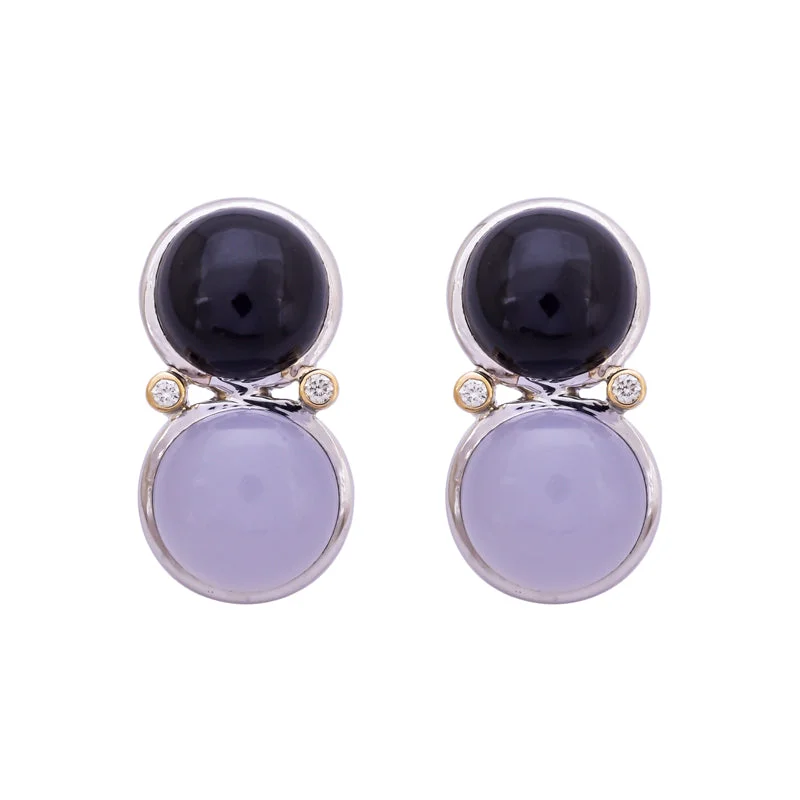 Ladies earrings plush shine -Earrings- Onyx, Chalcedony and Diamond