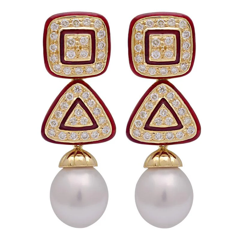 Ladies earrings for roam vibes -Earrings-South Sea Pearl and Diamond (Enamel)  (2102E)